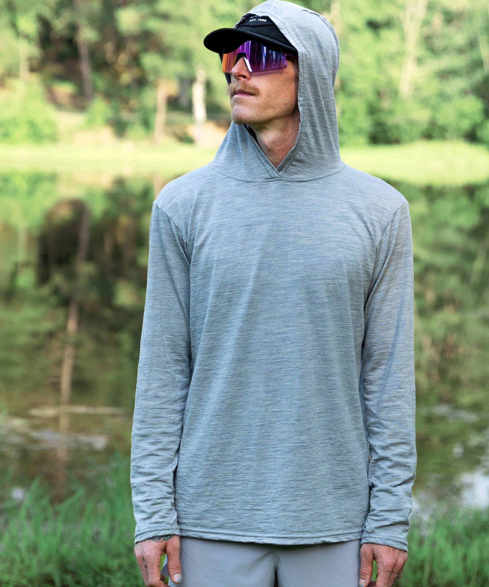 M. MIDWEIGHT MERINO HOODIE - GREY HEATHER - Voler - SML - 1010N71GRH