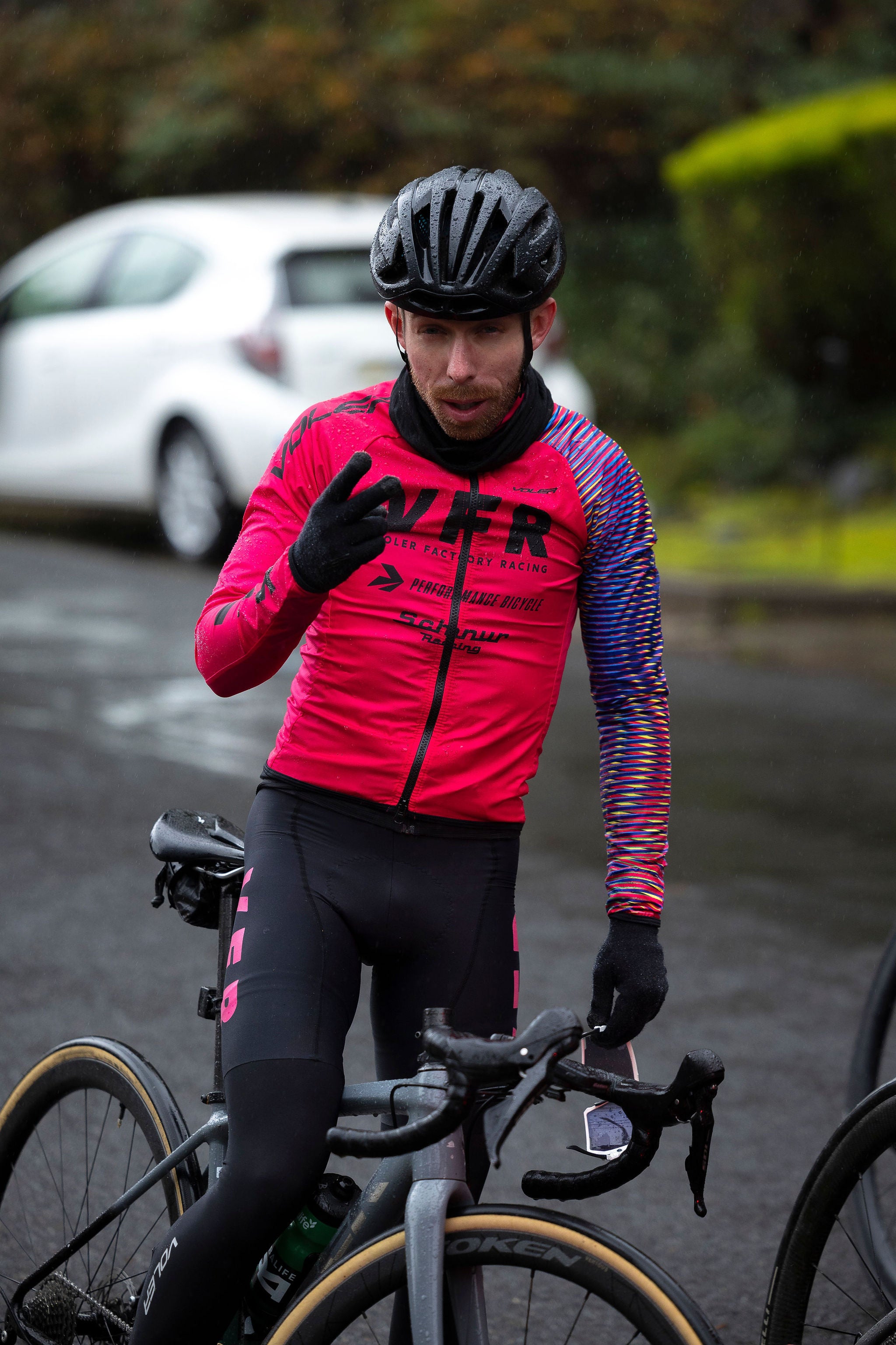 Voler Factory Racing 2025 rainy day solo posed cyclist